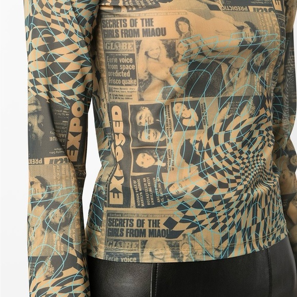 NWT Miaou Long Sleeve Tee Shirt in Mesh Wanted Print - Picture 7 of 16